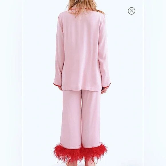 Sleeper Pink Pajama Bottoms with Red Feather Trim - Picture 4 of 10